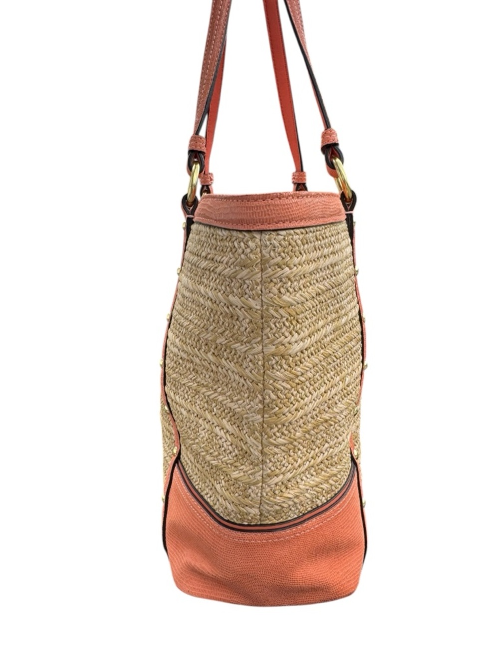 NWOT Coach Alexandra Straw with Coral Trim & Flower Charm - Picture 4 of 10